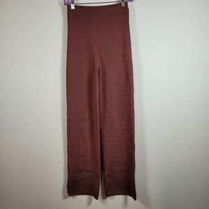 Nanushka Women's Ribbed Pants XS Brown High Rise Straight Leg Elastic Waist